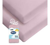 Silentnight Safe Nights Fitted Sheet - Crib Mattress - Breathable 100% Cotton Jersey - Super Soft Kind to Baby Skin - 90x40cm - Secure Fit with Elasticated Corners - 2 Pack, Pink