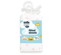 Silentnight Safe Nights Fitted Sheet - Crib Mattress - Breathable 100% Cotton Jersey - Super Soft Kind to Baby Skin - 90x40cm - Secure Fit with Elasticated Corners - 2 Pack, Pink Stars