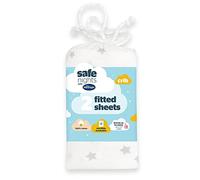 Silentnight Safe Nights Fitted Sheet - Crib Mattress - Breathable 100% Cotton Jersey - Super Soft Kind to Baby Skin - 90x40cm - Secure Fit with Elasticated Corners - 2 Pack, Grey Stars