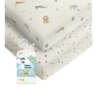 Silentnight Safe Nights Fitted Sheet - Crib Mattress - Breathable 100% Cotton Jersey - Super Soft Kind to Baby Skin - Secure Fit with Elasticated Corners - 2 Pack, Crib, Safari