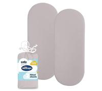 Silentnight Safe Nights Fitted Sheet - Moses Basket Mattress - Breathable 100% Cotton Jersey - Super Soft Kind to Baby Skin - 74x27cm - Secure Fit with Elasticated Corners - 2 Pack, Grey