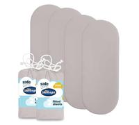 Silentnight Safe Nights Fitted Sheet - Pram Moses Basket Mattress - Breathable 100% Cotton Jersey - Super Soft Kind to Baby Skin - 74x27cm - Secure Fit with Elasticated Corners - 4 Pack, Grey