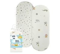 Silentnight Safe Nights Fitted Sheet - Pram Moses Basket Mattress - Breathable 100% Cotton Jersey - Super Soft Kind to Baby Skin - 74x27cm - Secure Fit with Elasticated Corners - 2 Pack, Safari