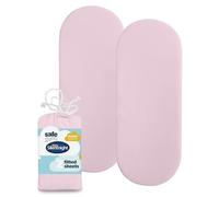 Silentnight Safe Nights Fitted Sheet - Pram Moses Basket Mattress - Breathable 100% Cotton Jersey - Super Soft Kind to Baby Skin - 74x27cm - Secure Fit with Elasticated Corners - 2 Pack, Pink