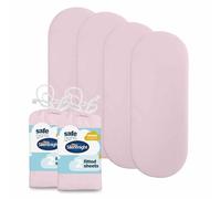 Silentnight Safe Nights Fitted Sheet - Pram Moses Basket Mattress - Breathable 100% Cotton Jersey - Super Soft Kind to Baby Skin - 74x27cm - Secure Fit with Elasticated Corners - 4 Pack, Pink