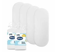 Silentnight Safe Nights Fitted Sheet - Pram Moses Basket Mattress - Breathable 100% Cotton Jersey - Super Soft Kind to Baby Skin - 74x27cm - Secure Fit with Elasticated Corners - 4 Pack, White