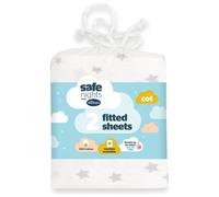 Silentnight Safe Nights Fitted Sheet - Cot Mattress - Breathable 100% Cotton Jersey - Super Soft Kind to Baby Skin - 120x60cm - Secure Fit with Elasticated Corners - 2 Pack, Grey Stars