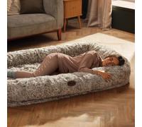 Silentnight Snuggle Pod Human Pet Bed, Natural, 173x96x23cm | Stress-Relieving, Chill-Out & Sleepovers, Mattress Base & Pillow Sides Covered in a Soft Plush Fabric for Support & Comfort