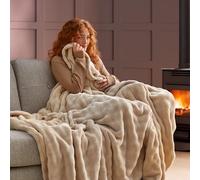 Silentnight Snugsie Bubble Fleece Giant Blanket - Snuggly Warmth Huggable Comfort Plush Throw - Soft & Cosy Super Sized Blanket for Whole Family Sofa Couch Bed - Machine Washable, 240x180cm, Natural