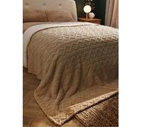 Silentnight Snugsie Giant Blanket - Fleece Throw Plush Blanket Super-Sized with Warm Sherpa Fleece Inside Reversible for Whole Family Sofa Couch Bed, 240x180cm, Natural Cable Knit