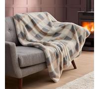 Silentnight Snugsie Faux Fur Checked Blanket - Snuggly Velvety Soft Feel Throw - Warmth Huggable Comfort - Cosy & Stylish Blanket for Whole Family Sofa Couch Bed - Machine Washable, 130x180cm, Natural