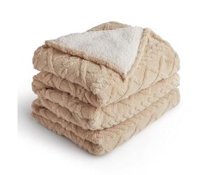 Silentnight Snugsie Giant Blanket - Fleece Throw Plush Blanket Super-Sized with Warm Sherpa Fleece Inside Reversible for Whole Family Sofa Couch Bed, 240x180cm, Natural Cable Knit