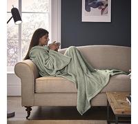 Silentnight Snugsie Sage Wearable Blanket - Soft Teddy Fleece Blanket with Sleeves - 2-in-1 Sleeved blanket and Cushion - Supersized with Foot Pocket
