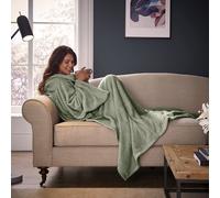 Silentnight Snugsie Sage Wearable Blanket - Soft Teddy Fleece Blanket with Sleeves - 2-in-1 Sleeved blanket and Cushion - Supersized with Foot Pocket, Green Sage