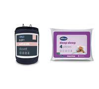 Silentnight Soft As Silk 10.5 Tog King Size Duvet - Luxury All Seasons Summer Winter Duvet Quilt & Deep Sleep Pillows 4 Pack - Medium Support Bed Pil