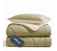 Silentnight Summer Breeze Coverless Duvet - Seersucker 2.5 Tog Summer Lightweight Single Duvet Quilt Reversible - Includes Matching Pillowcase - Machine Washable - Sage & Cream - Single