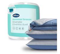 Silentnight Summer Breeze Coverless Duvet - Seersucker 2.5 Tog Summer Lightweight Single Duvet Quilt Reversible - Includes Matching Pillowcase - Machine Washable - Grey and Light Blue - Single