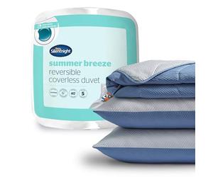 Silentnight Summer Breeze Coverless Duvet - Seersucker 2.5 Tog Summer Lightweight Single Duvet Quilt Reversible - Includes Matching Pillowcase - Machine Washable - Grey and Light Blue - Single