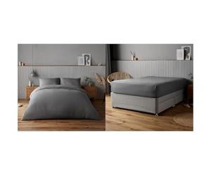 Silentnight Supersoft Collection Charcoal Duvet Cover Set. Supersoft King Fitted Sheet - Charcoal Grey Deep Fitted Bed Sheets with Elasticated Hems