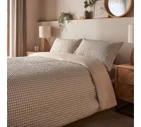 Silentnight Supersoft Gingham Duvet Set - Cosy & Comfy Delicate Touch - Seersucker Non-Iron Microfibre with Button Fastening - Stylish & Modern Duvet Quilt Cover + Pillowcase Bed Set, King, Natural