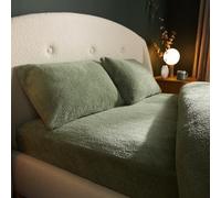 Silentnight Teddy Fleece Bedding - Teddy Bear Fleece Bottom Sheet Duvet Set Warm Cosy Fluffy Winter (Sage, King, Fitted Sheet)