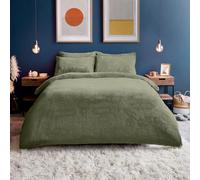 Silentnight Teddy Fleece Bedding - Teddy Bear Fleece Bottom Sheet Duvet Set Warm Cosy Fluffy Winter (Sage, Single, Duvet Set)