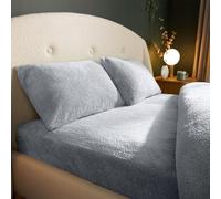 Silentnight Teddy Fleece Bedding - Teddy Bear Fleece Bottom Sheet Duvet Set Warm Cosy Fluffy Winter (Silver, Single, Fitted Sheet)