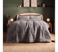 Silentnight Teddy Fleece Coverless Duvet & Pillowcase Set - Luxurious Soft Cable Knit Teddy Fleece Bed Quilt - 10.5 Tog All Year Round Comfort No Cover Needed - Machine Washable, Grey, Super King