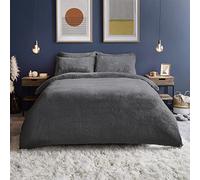 Silentnight Teddy Fleece Duvet Set - Teddy Bear Bedding Fluffy Fleece Duvet Cover and Pillowcase Set Warm Cosy and Super Soft - Single - 135x200cm - Charcoal Grey
