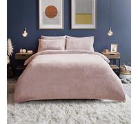 Silentnight Teddy Fleece Duvet Set - Teddy Bear Bedding Fluffy Fleece Duvet Cover and Pillowcase Set Warm Cosy and Super Soft - Double - 200x200cm - Blush Pink