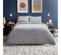Silentnight Teddy Fleece Duvet Set - Teddy Bear Bedding Fluffy Fleece Duvet Cover and Pillowcase Set Warm Cosy and Super Soft - Double - 200x200cm - Silver Grey