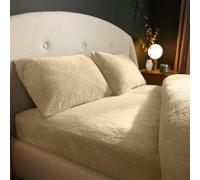 Silentnight Teddy Fleece Fitted Sheet Double - Natural Teddy Bear Fleece Bottom Sheet Warm Cosy Fluffy Winter Fitted Sheet Deep Fitting with Elastica