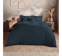 Silentnight Washed Cotton Rich Duvet Set - Soft & Comfortable Touch - Luxurious Oxford Edge Border with Button Fastening - Modern Linen-Look Quilt Cover + Pillowcase Bed Set, King, Navy Indigo