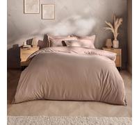 Silentnight Washed Cotton Rich Duvet Set - Soft & Comfortable Touch - Luxurious Oxford Edge Border with Button Fastening - Modern Linen-Look Quilt Cover + Pillowcase Bed Set, Double, Beige Natural