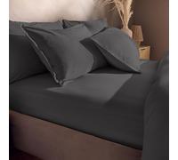 Silentnight Washed Cotton Rich Fitted Sheet - Soft Stylish Linen-Look Comfortable Bottom Sheet - Deep Fit with Elasticated Corners - Breathable Fabric Machine Washable, King Bed Mattress, Charcoal