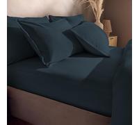 Silentnight Washed Cotton Rich Fitted Sheet - Soft Stylish Linen-Look Comfortable Bottom Sheet - Deep Fit with Elasticated Corners - Breathable Fabric Machine Washable, Double Mattress, Navy Indigo