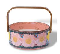 silesia Handmade Fruit Basket with Wooden Handle, 20 oz Hand-Painted Berry Bowl, Portable Handcrafted Serving Dish for Candy, Nuts & Snacks, Rustic Farmhouse Decor (Glazed Pink)