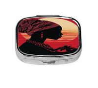 Silhouette African Woman Pattern Pill Case Pill Box Travel Pill Organizer Small Square Medicine Box for Purse & Pocket Gifts