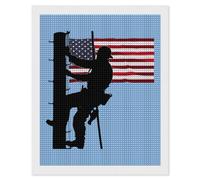Silhouette American Flag Lineman Diamond Art Painting Kits Square Full Drill Diamond Art Painting DIY Diamond Dot Arts Crafts 16"x20"