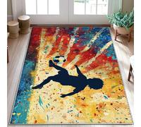 Silhouette Area Rug, Dynamic Contemporary Soccer Ball Abstract Shapes Summer Red Non-Slip Backing Indoor Doormat Accents Rug Non Shedding Entryway Bathroom Laundry Room Decor 3' X 5'