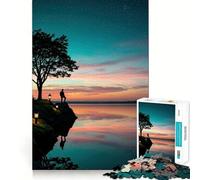 Silhouette at Sunset by The Lake Jigsaw Puzzles 1000 Pieces for Teenagers Memory Upgrade Relaxing Fun Sharp Cut Art Collection Piece 38x52cm