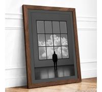 Silhouette at the Window Minimalist Framed Wall Art Print A2 (59.4×42cm) Walnut, Wall Decor for Living Room, Bedroom, Office & Home, Ready to Hang, Art Gift