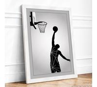 Silhouette Basketball Shot Modern Framed Wall Art Print A1 (84.1×59.4cm) White, Wall Decor for Living Room, Bedroom, Office & Home, Ready to Hang, Art Gift
