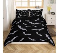 Silhouette Bat Emperor Size Duvet Cover Set Reversible Quilt Cover 285x240 cm Black Bedding Sets Ultra Soft 3D Comforter Covers Comfy Easy Care Non Iron Bed Set M/706