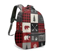 Silhouette Black Deer Christmas All Over Print Backpack, 16 Inch Red Plaid Forest Pine Tree School Bag for Kids Students (02)