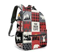 Silhouette Black Deer Christmas All Over Print Backpack, 16 Inch Red Plaid Forest Pine Tree School Bag for Kids Students (12)