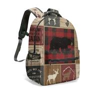 Silhouette Black Deer Christmas All Over Print Backpack, 16 Inch Red Plaid Forest Pine Tree School Bag for Kids Students (07)