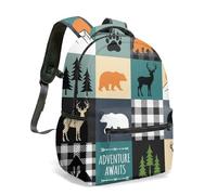 Silhouette Black Deer Christmas All Over Print Backpack, 16 Inch Red Plaid Forest Pine Tree School Bag for Kids Students (10)