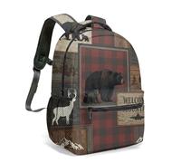 Silhouette Black Deer Christmas All Over Print Backpack, 16 Inch Red Plaid Forest Pine Tree School Bag for Kids Students (05)