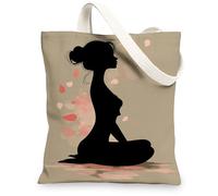 Silhouette Canvas Tote Bags, Artistic Floral Design Reusable Grocery Bags, Lightweight Washable Shoulder Strap Canvas Bags for Gym Outdoor Travel Beach Picnic 13x15 Inch